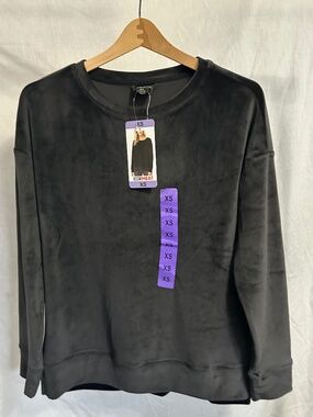 32 Degrees Heat Black Velour Pullover Sweatshirt XS NWT Soft Plush Lounge Top